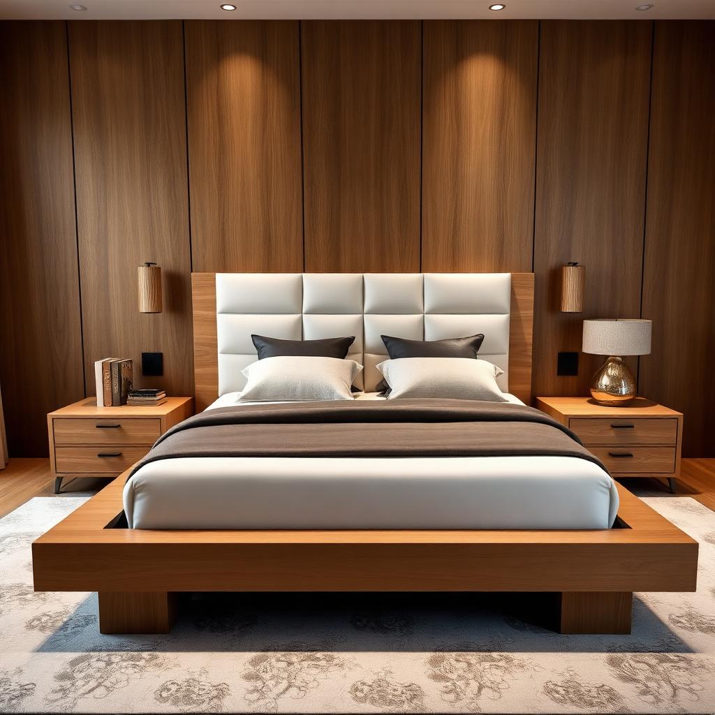 Plattformbett mit Wandverkleidung
