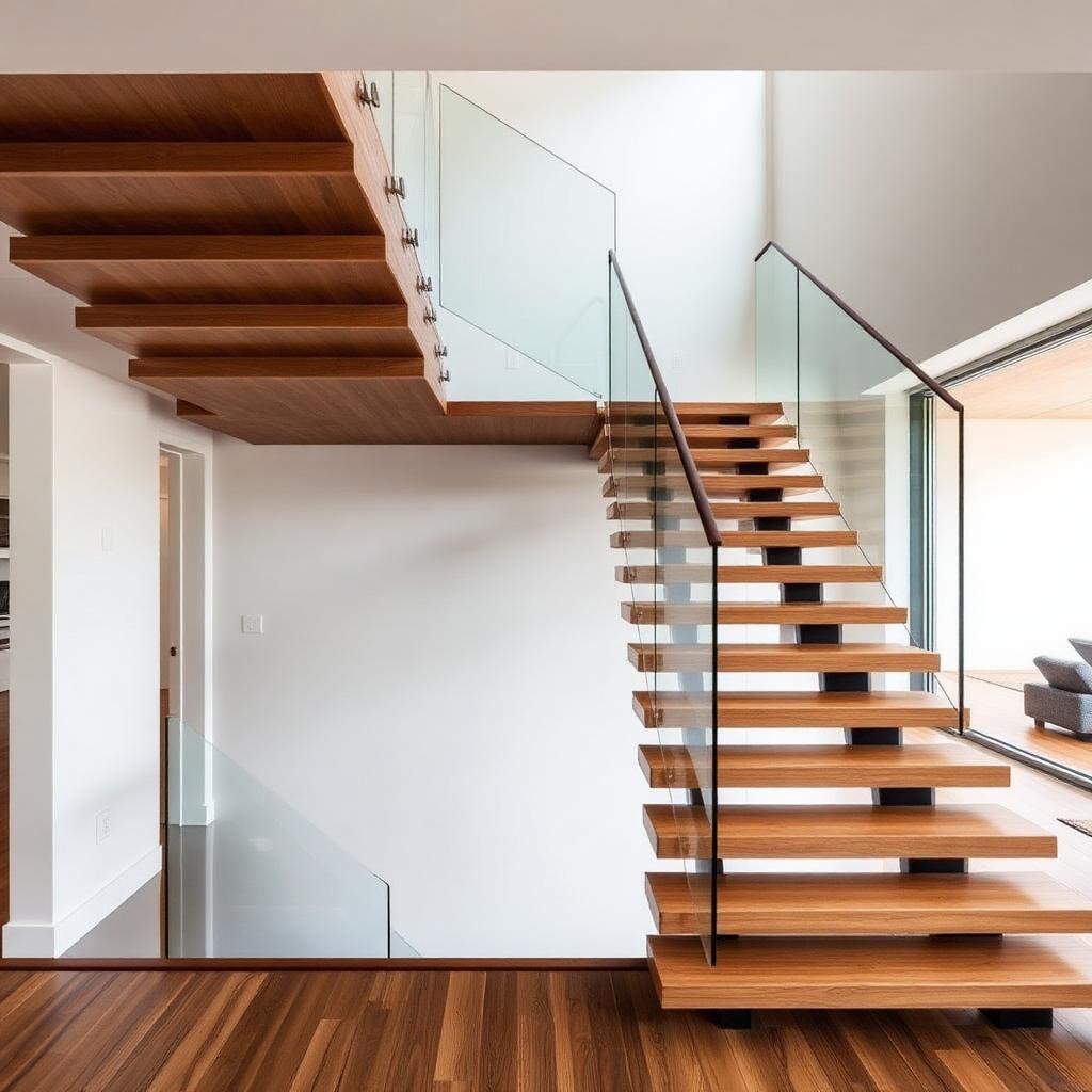 Freitragende Holztreppe