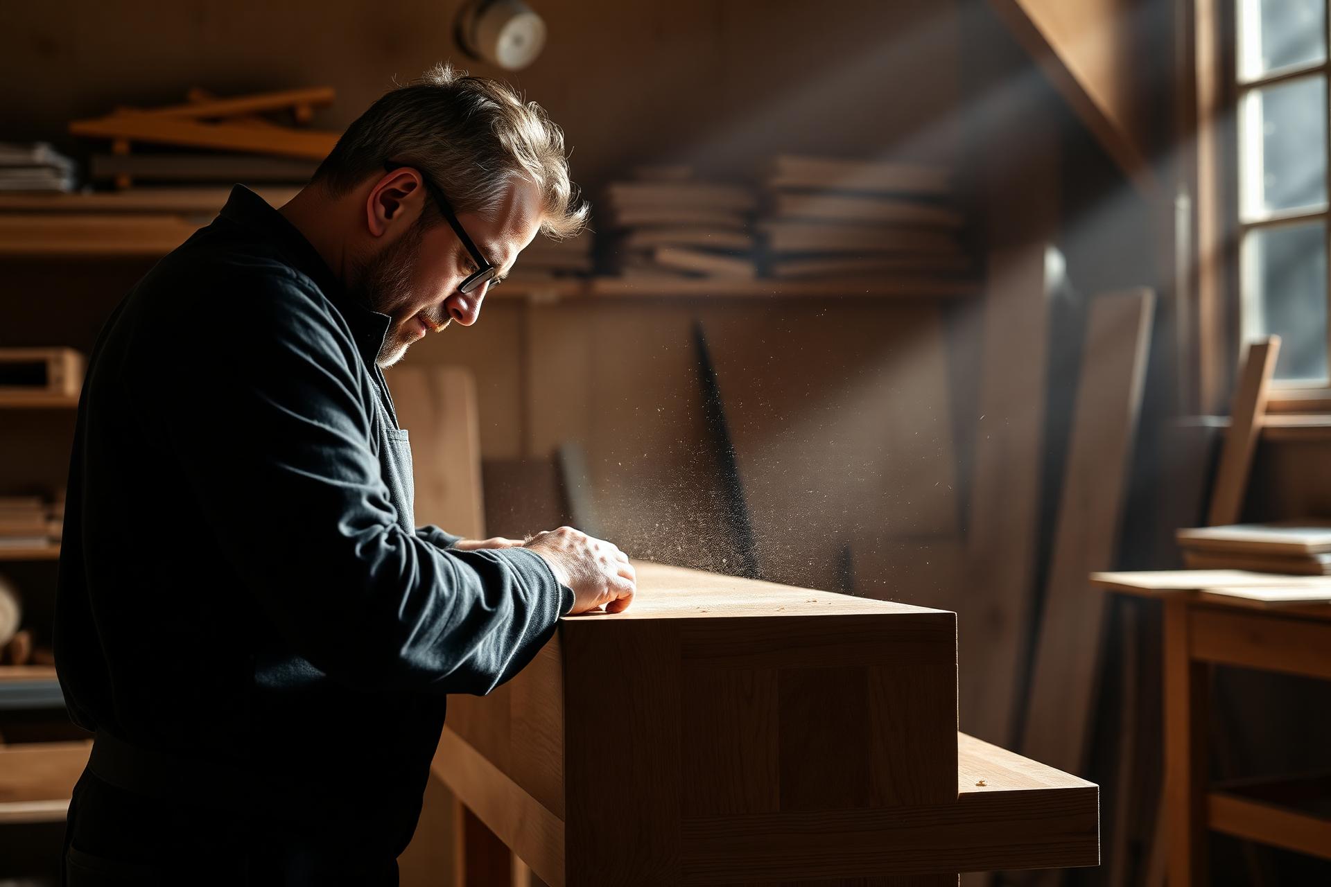 Schreiner bei der Arbeit in moderner Werkstatt